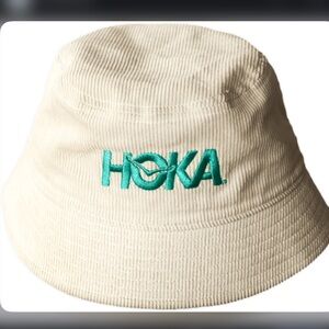 Hoka Cream Bucket Hat with Teal Logo
